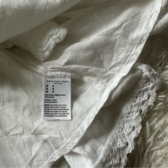 American Eagle Ruffle Upper Back Cutout White Mini Dress New With Tags Size M - Picture 7 of 10